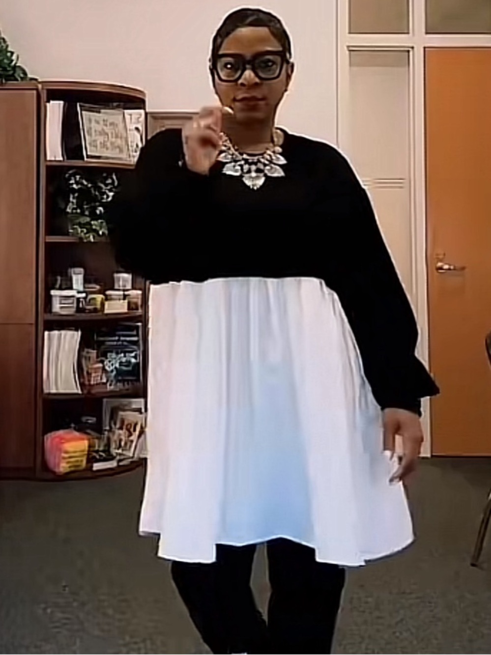 Black and White Layered Pullover Sweatshirt Dress